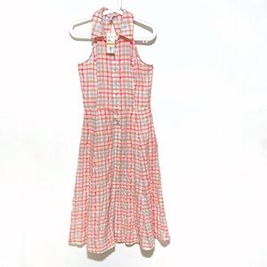Ella Moss Christina Gingham Cut Out Back Button Front Midi Dress Size S (FLAWED)